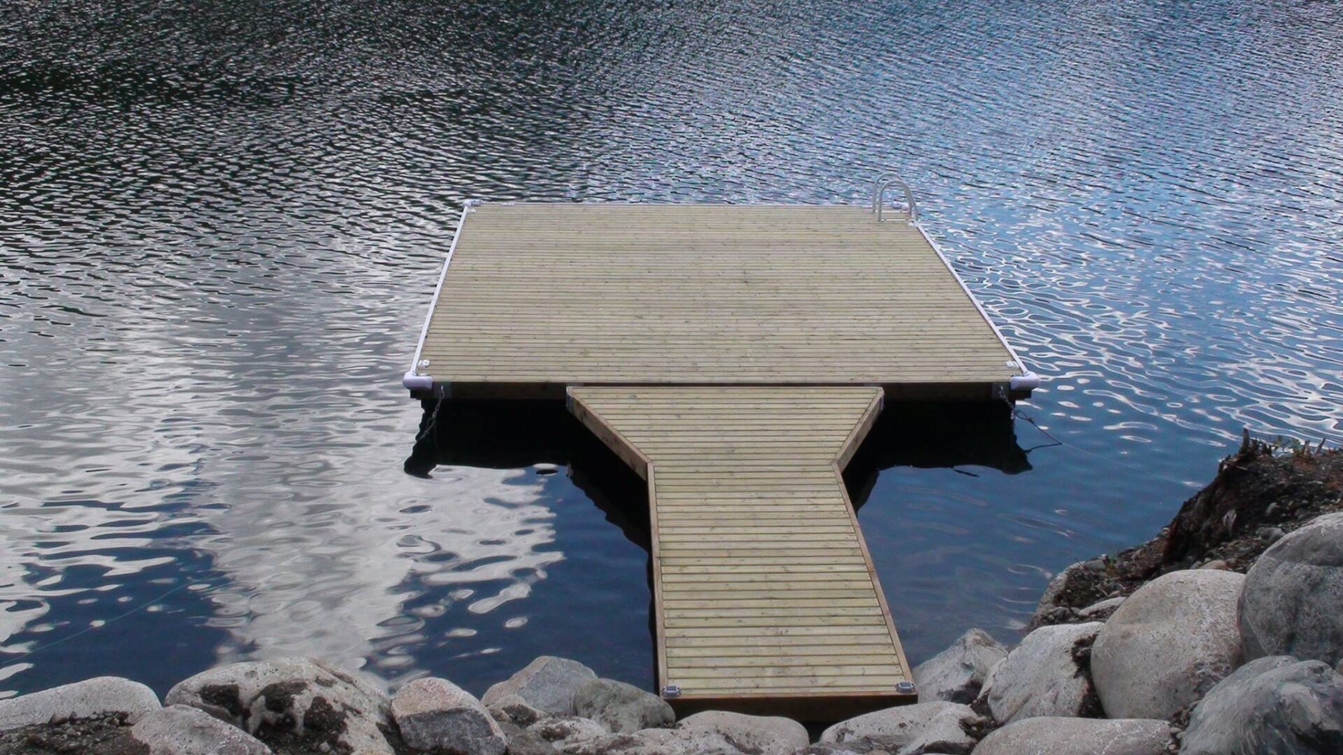 A wooden dock extending into a body of water